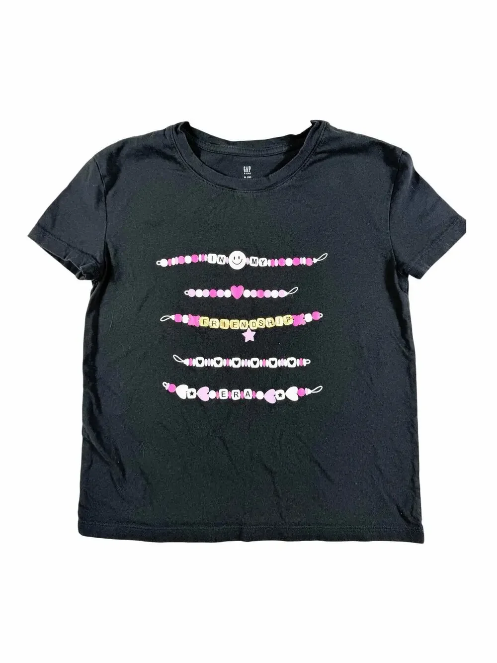 Gap Kids Taylor Swift Inspired Friendship Bracelet Graphic T-Shirt Black Size 12